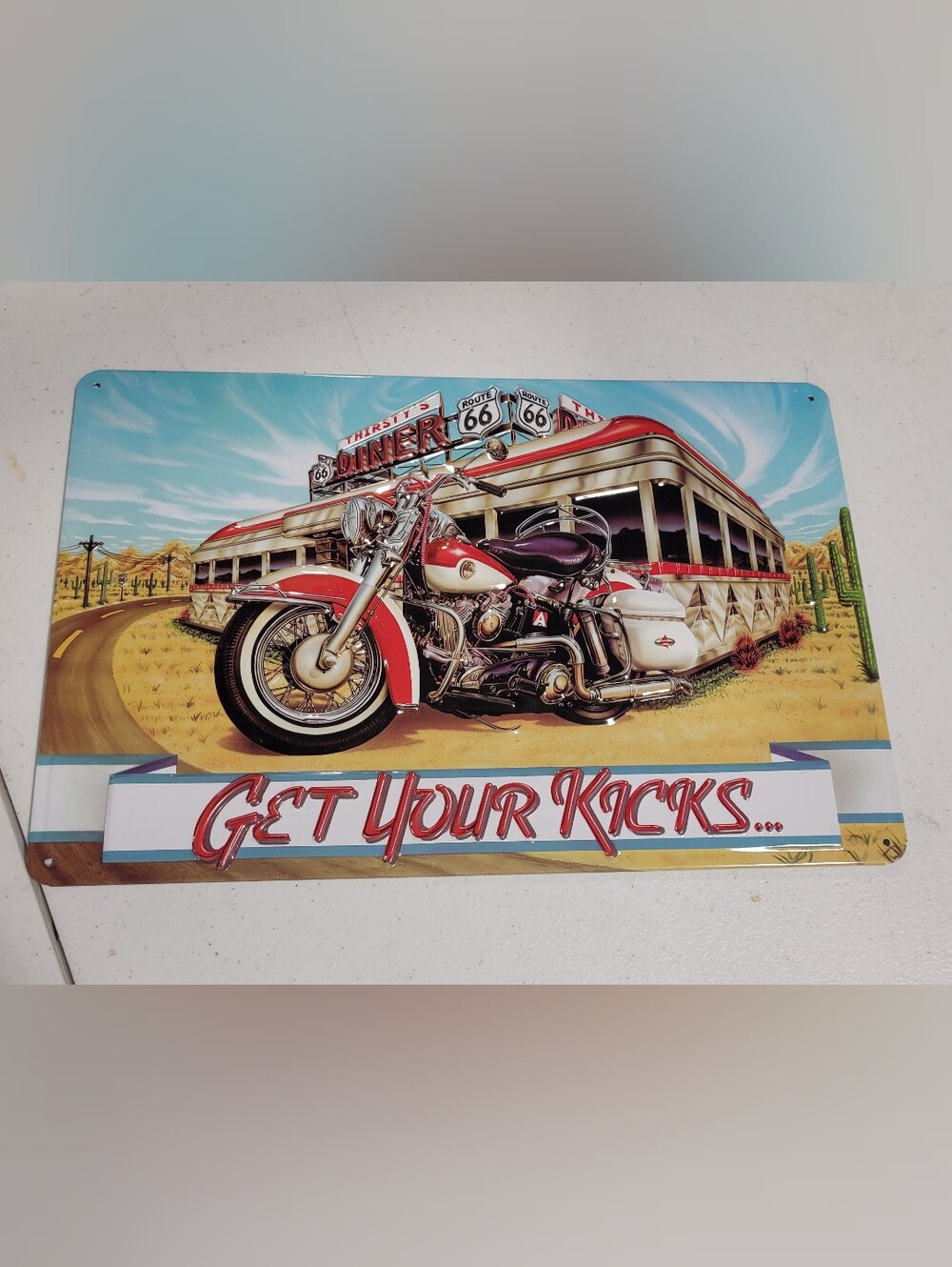 Vintage Style Red & White Motorcycle Wall Art Print - Picture 1 of 3